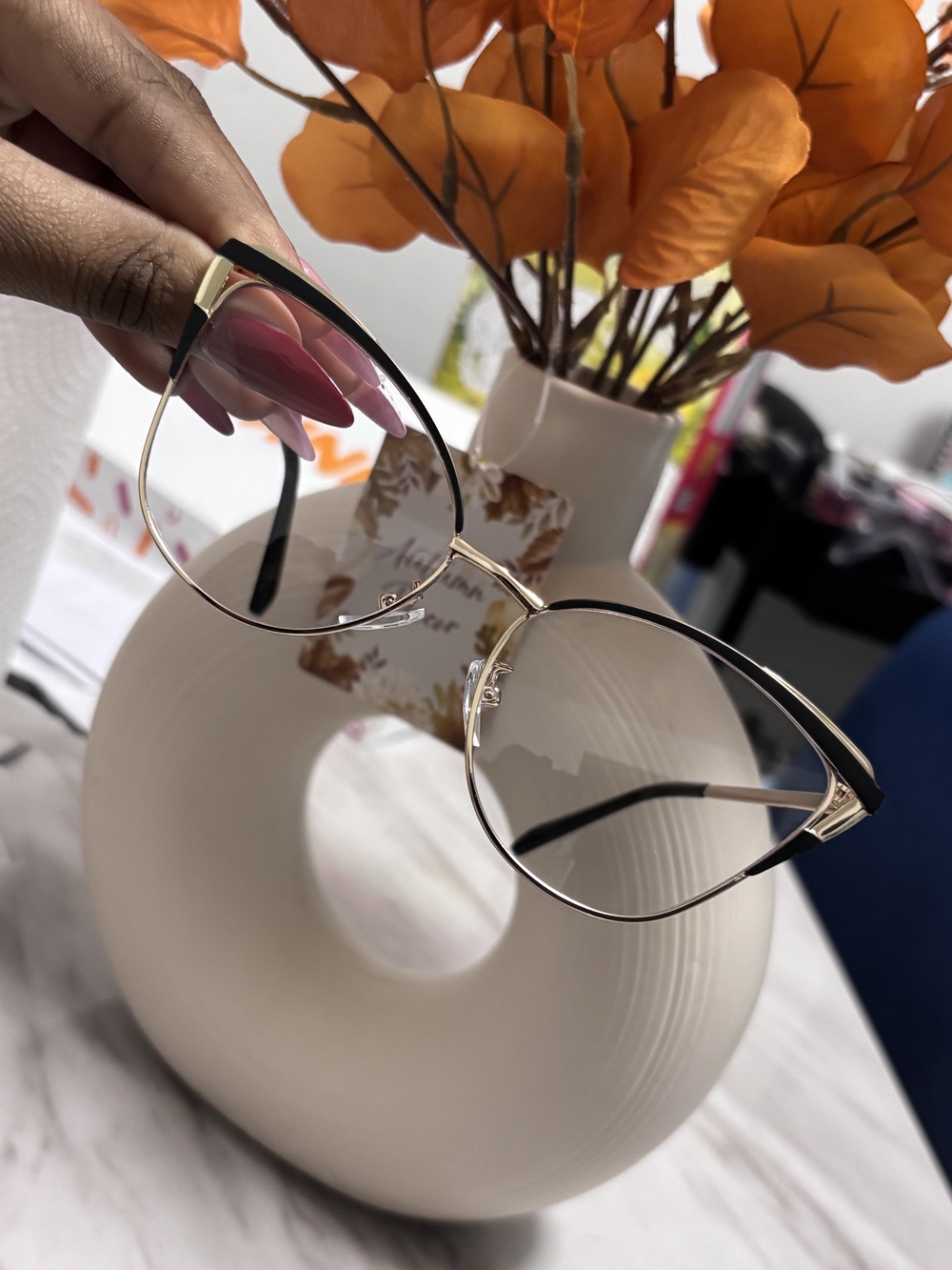 Women's Cat-Eye Metal Frame Glasses in Black and Gold